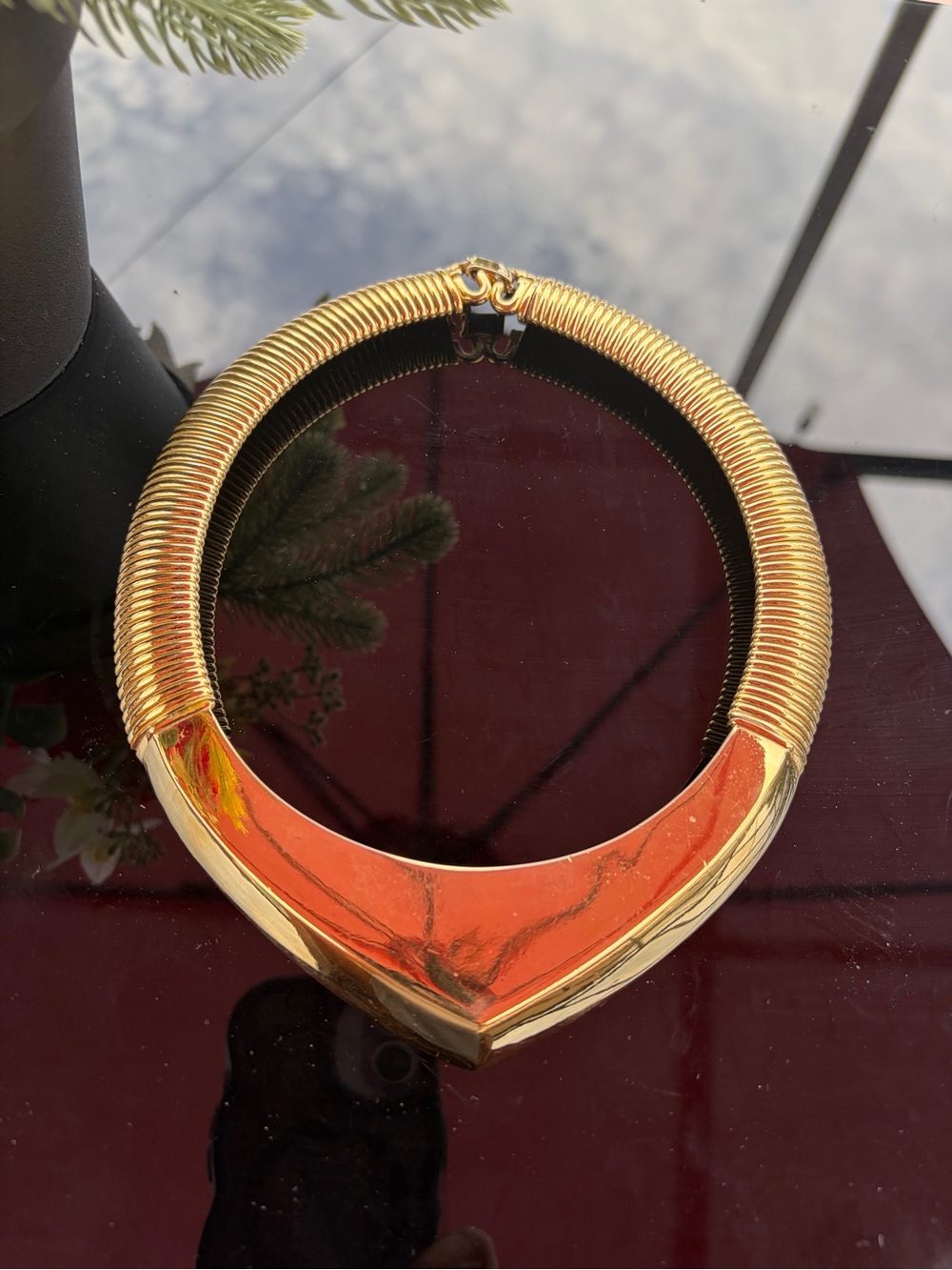 Givenchy Gold Collar Necklace with V-Front Accent